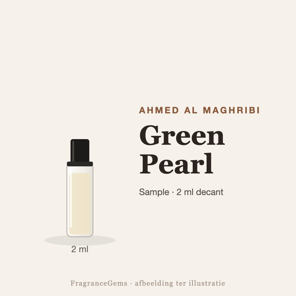Ahmed Al Maghribi Green Pearl sample – 2 ml decant in glazen sprayflesje
