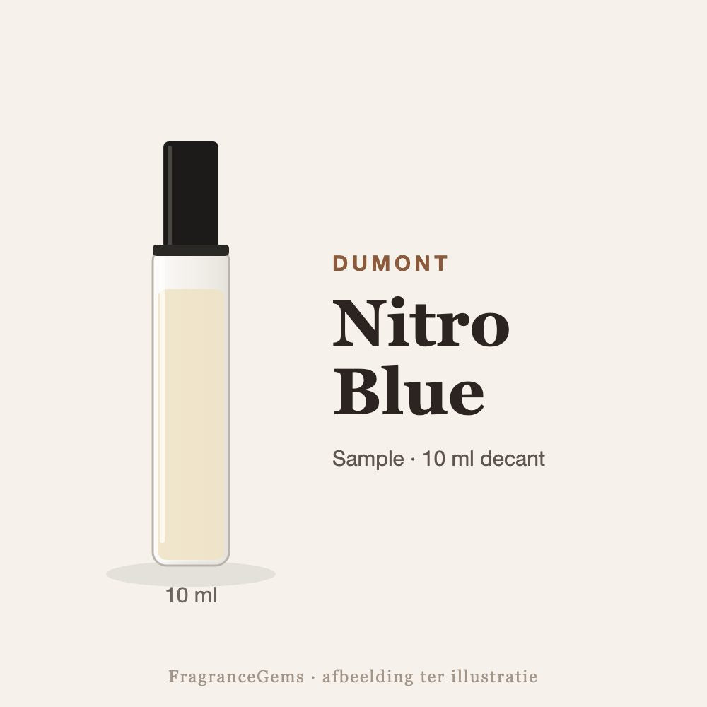 Dumont Nitro Blue sample – 10 ml decant in glazen sprayflesje