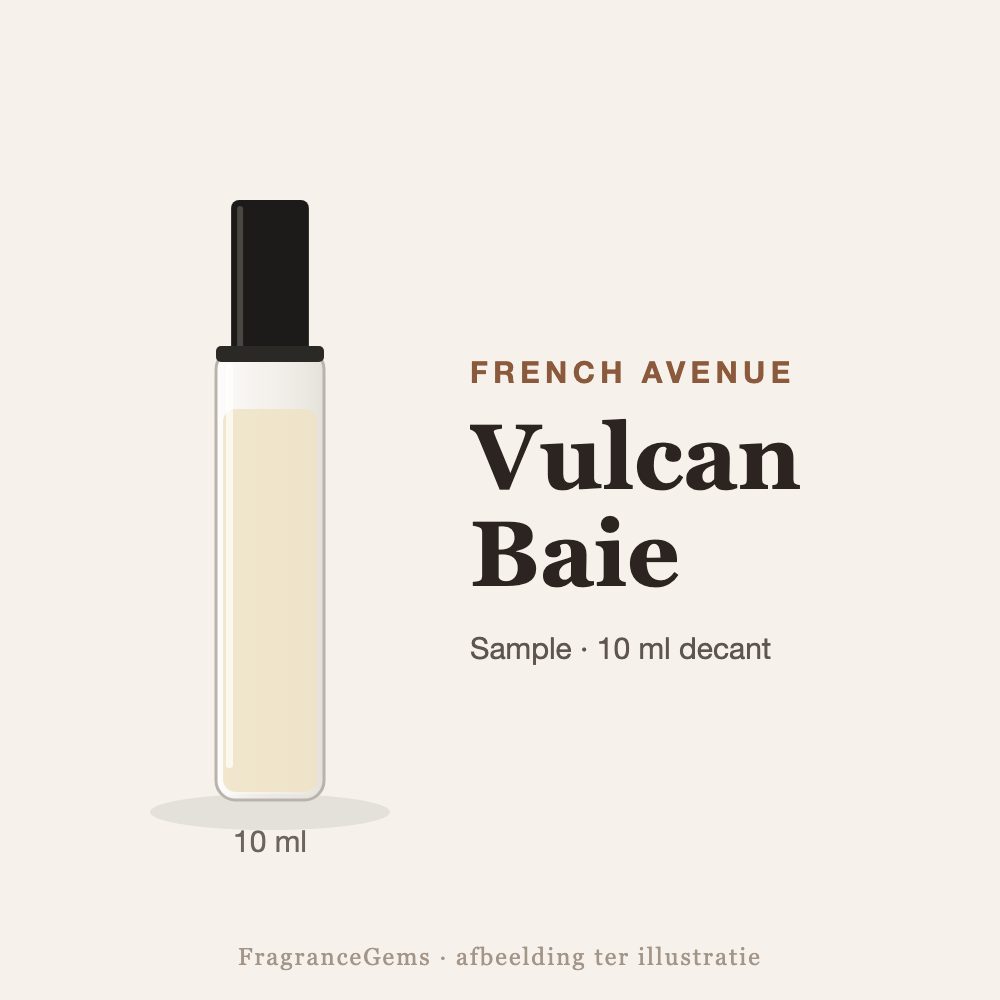 French Avenue Vulcan Baie sample – 10 ml decant in glazen sprayflesje