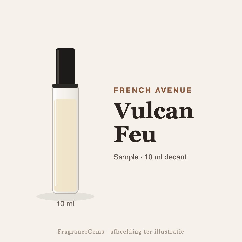 French Avenue Vulcan Feu sample – 10 ml decant in glazen sprayflesje