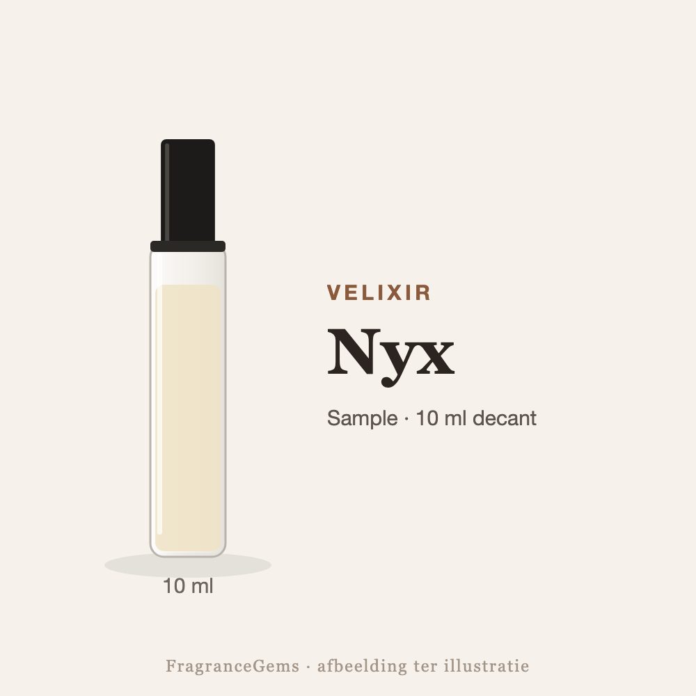 Velixir Nyx sample – 10 ml decant in glazen sprayflesje